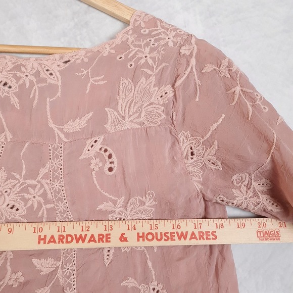Johnny Was Tunic Shirt Womens XS Pink Embroidered Boho Peasant Top Floral Lace - Picture 12 of 16